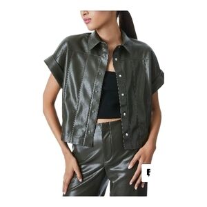 NEW Edyth Short Sleeve Button-Up Faux Leather Shirt Jacket